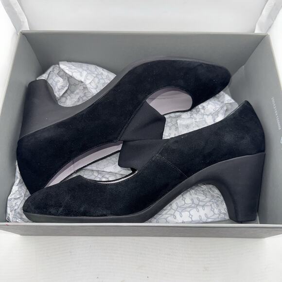 Johnston & Murphy Denise Mary Jane Black Suede Heels Size 10 Medium Comfort Work - Picture 2 of 14
